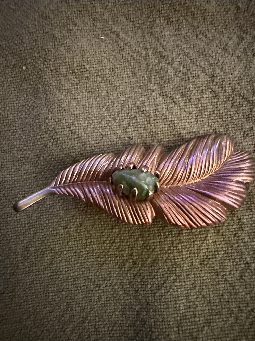 Rose-Gold Leaf Brooch with Green Stone Accent - Women Jewelry